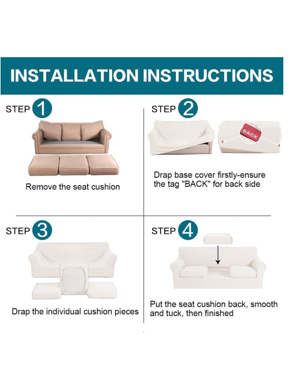 Pet-Friendly Sofa Slipcover Large (3-Cushion) - Porcelain - Picture 8 of 16